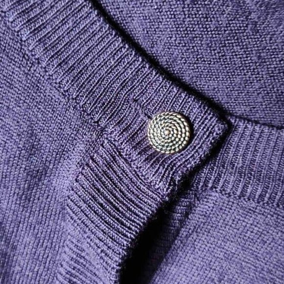 Pure Tasmanian Wool Peter Hahn Deep Purple Aubergine Cardigan Sweater Sz L - Picture 3 of 5